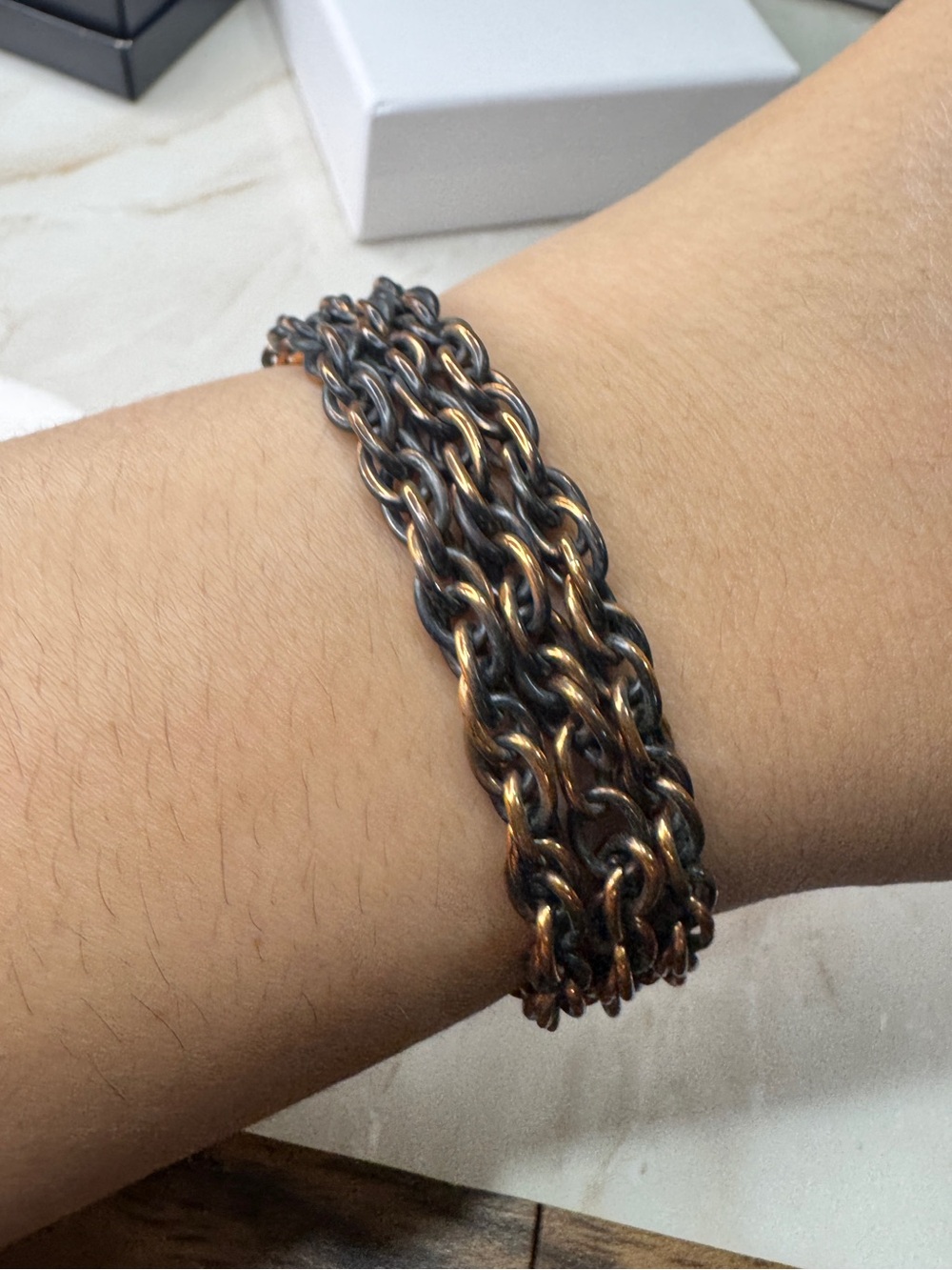 Copper Vintage Multi-Strand Chain Bracelet in Black and Bronze